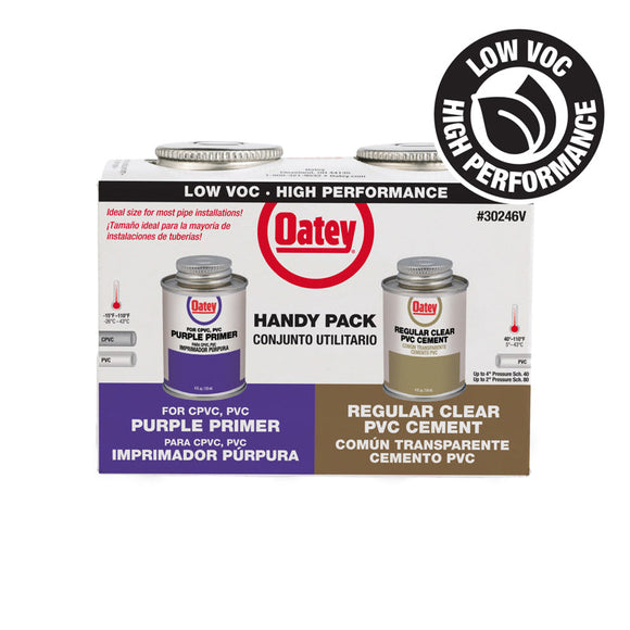 Oatey® PVC Regular Bodied Fast Set Clear Cement and Purple Primer Handy Pack