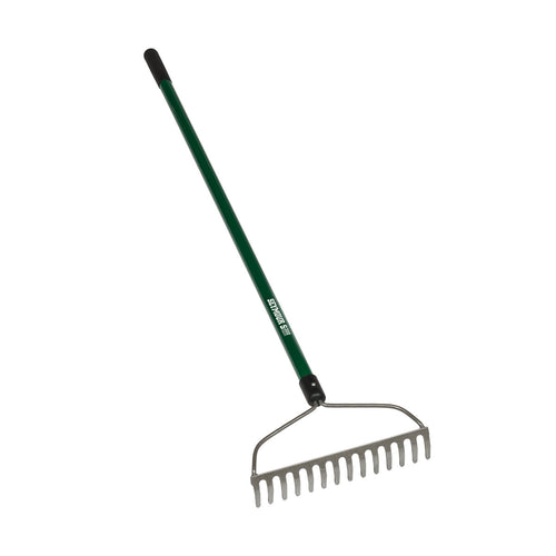 Seymour Midwest Bow Rake, Welded 14 Tine 13-3/4 Head, 48 Green Fiberglass Handle