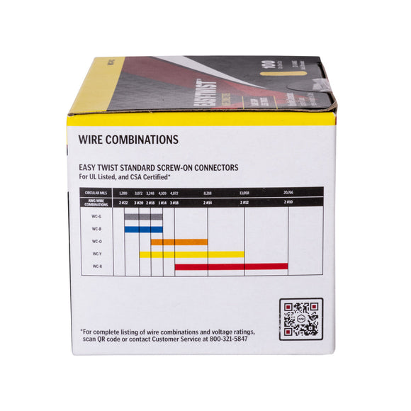 Standard Yellow Wire Connector with Quick-Grip Spring, 100 Carton