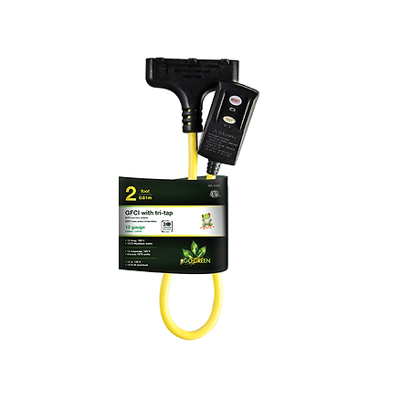 GoGreen Power® 2' 3 Outlet Portable Tri-tap Ground Fault Interrupter (GFCI) (2')