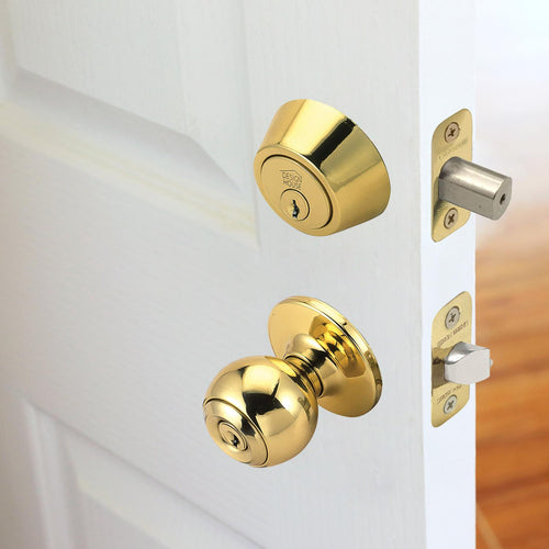 Design House Ball 2-Way Latch Entry Door Knob in Polished Brass